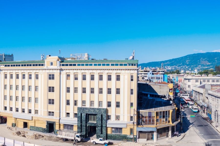 San Salvador Cathedral and city panorama. 
San Salvador, El Salvador.
