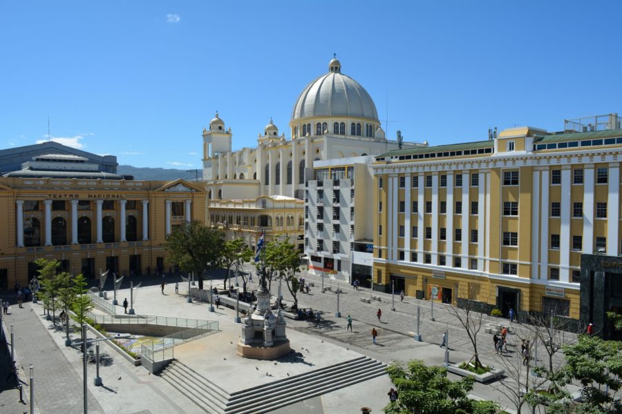 Emblematic sites of the historic center of the city of San Salvador, El Salvador: Plaza Libertad, Metropolitan Cathedral, National Theater, Plaza Morazán, National Palace