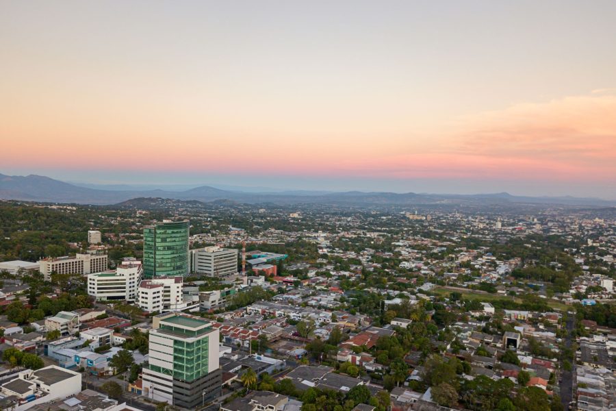 An aerial view of the east side of the capital city of San Salvador, El Salvador.