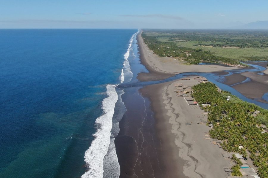 Aereal photo of the coast line on Garita Palmera, Ahuachapán.
