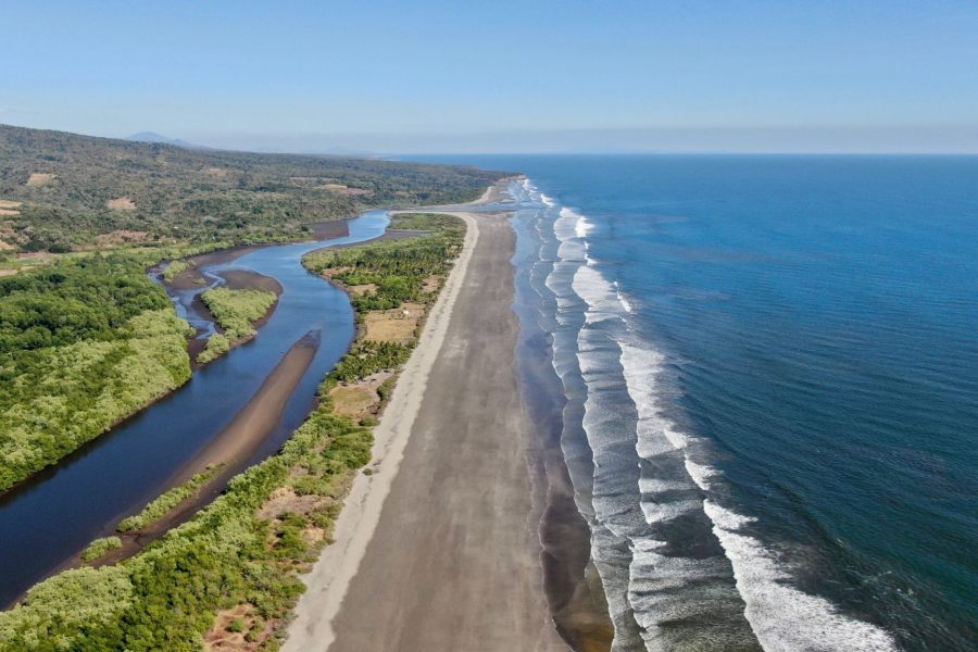 Aereal photo of the coast line on Playa El Espino, Usulután.
